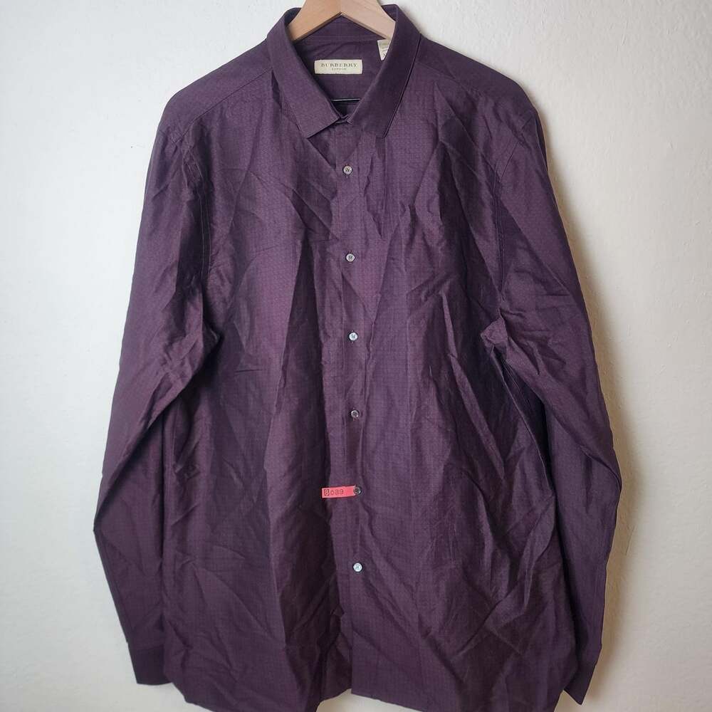 Burberry Shirt Mens 2XL Purple Geometric Tailored Long Sleeve Dress Button Up